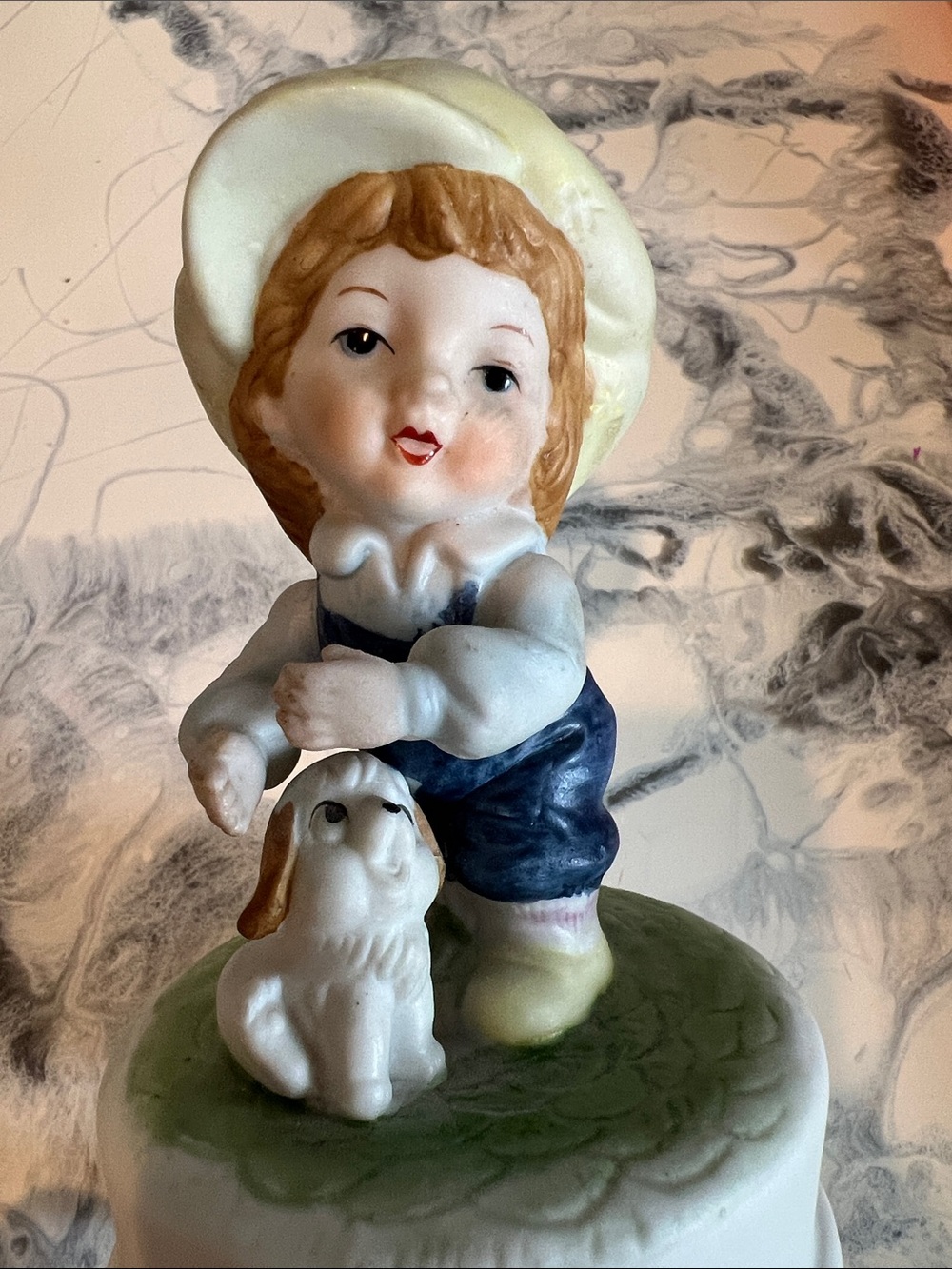 Porcelain Boy with Dog Figurine - Hand-Painted Colors